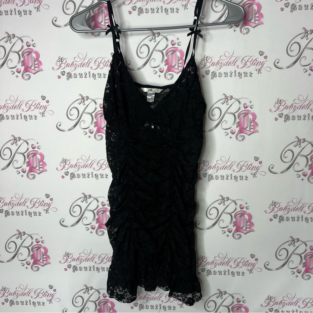 Flora dress Lacie mesh chemise babydoll sexy lingerie Black Lace Ruched Dress